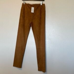 ELLISON camel colored suede look pull on stretch uber soft legging pants NWT L